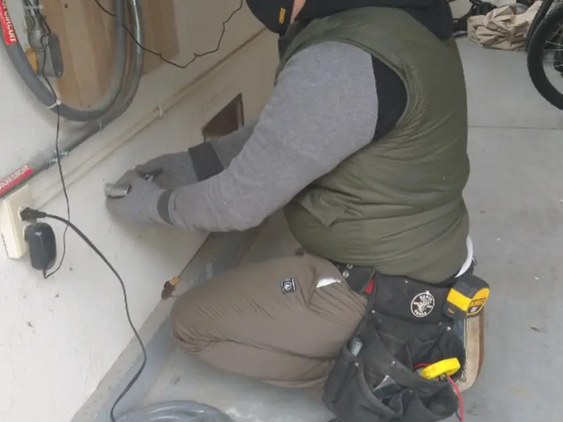 Electrician performing outlet wiring in a South San Francisco garage